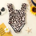 Baby Girl Leopard Print Ruffle Trim One-piece Swimsuit Khaki image 1
