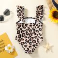 Baby Girl Leopard Print Ruffle Trim One-piece Swimsuit Khaki image 2
