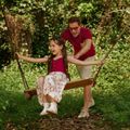 Family Matching Cotton Short-sleeve T-shirts and Floral Print Spliced Cami Dresses Sets WineRed image 4