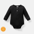 Baby Girl/Boy Cotton Button Design Ribbed Long-sleeve Rompers/ Elasticized Pants Black image 4