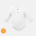 Baby Girl/Boy Cotton Button Design Ribbed Long-sleeve Rompers/ Elasticized Pants White image 4