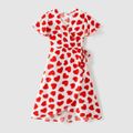 Valentine's Day Family Matching 95% Cotton Short-sleeve Colorblock T-shirts and Allover Heart Print Dresses Sets Red image 2