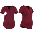 Nursing Plain Notch Neck Short-sleeve Top Burgundy image 2