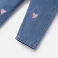 Toddler Girl Heart Embroidered Elasticized Cotton Denim Jeans Blue image 4