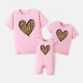 Valentine's Day Mommy and Me 100% Cotton Short-sleeve Leopard Heart Print Tee Pink image 2