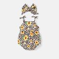 Naia™ 2pcs Baby Girl Sunflower & Leopard Print Cami Romper with Headband Set ColorBlock image 2
