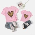 Valentine's Day Mommy and Me 100% Cotton Short-sleeve Leopard Heart Print Tee Pink image 1