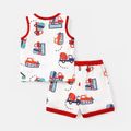 2pcs Baby Boy Cotton Ribbed Allover Vehicle Print Tank Top & Shorts Set REDWHITE image 2