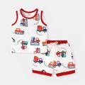 2pcs Baby Boy Cotton Ribbed Allover Vehicle Print Tank Top & Shorts Set REDWHITE image 1