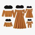 Family Matching Long-sleeve Colorblock Spliced Dresses and Tops Sets Color block image 1