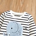 2pcs Baby Boy 95% Cotton Long-sleeve Elephant Embroidered Striped Sweatshirt & Jeans Set DENIMBLUE image 3