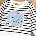2pcs Baby Boy 95% Cotton Long-sleeve Elephant Embroidered Striped Sweatshirt & Jeans Set DENIMBLUE image 4
