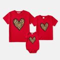 Valentine's Day Mommy and Me Cotton Short-sleeve Leopard Heart Print Red T-shirts Red image 1