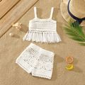 2pcs Baby Girl Hollow Out Crochet Fringed Cami Top & Shorts Set White image 1