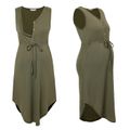 Nursing Button Front Lace Up Tank Dress Army green image 2