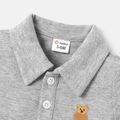 Baby Boy 100% Cotton Bear Embroidered Polo Collar Short-sleeve Pique Rompers Grey image 2