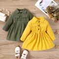 Baby Girl 100% Cotton Solid Long-sleeve Button Dress Yellow image 2