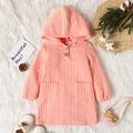 Toddler Girl Button Design Cable Knit Textured Hooded Dress Pink image 1