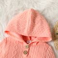 Toddler Girl Button Design Cable Knit Textured Hooded Dress Pink image 4