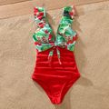 Family Matching Allover Tropical Plant Print Spliced One-piece Swimsuit and Swim Trunks Red image 3
