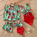 Family Matching Allover Tropical Plant Print Spliced One-piece Swimsuit and Swim Trunks Red image 1