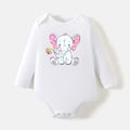 [0M-24M] Go-Neat Water Repellent and Stain Resistant Baby Boy/Girl Elephant Print Long-sleeve Romper White image 1