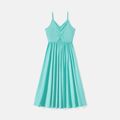Family Matching 95% Cotton Solid V Neck Ruched Cami Dresses and Colorblock Short-sleeve Tee Sets lightbluewhite image 2