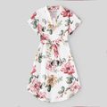Family Matching Allover Floral Print Notched Neck Belted Dresses and Short-sleeve Colorblock T-shirts Sets Colorful image 2