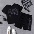 2pcs Kid Boy Game Console Print Laser Short-sleeve Tee and Elasticized Shorts Set Black image 2