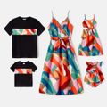 Family Matching Allover Geo Print Belted Cami Dresses and Short-sleeve Spliced T-shirts Sets Multi-color image 1