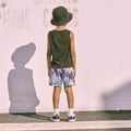 2pcs Toddler Boy Sleeveless Pocket Design Tee and Floral Print Shorts Set Black image 4