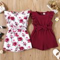 Toddler Girl Ruffled Floral Print/Red Sleeveless Rompers White image 2