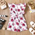Toddler Girl Ruffled Floral Print/Red Sleeveless Rompers White image 3
