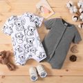 Naia™ Baby Boy/Girl Grey Striped or Allover Bear Print Short-sleeve Romper Color block image 2