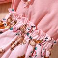 2pcs Baby Girl Ruffle Trim Bow Front Allover Bear Print Long-sleeve Naia™ Jumpsuit & Headband Set Pink image 5