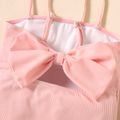 Toddler Girl Solid Color Back Bowknot Design Ribbed Slip Onepiece Swimsuits Pink image 3