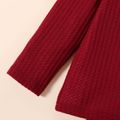 Eco-friendly RPET Fabric 2pcs Toddler Girl Ruffled Waffle Solid Color Long-sleeve Tee and Pants Set WineRed image 3