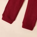 Eco-friendly RPET Fabric 2pcs Toddler Girl Ruffled Waffle Solid Color Long-sleeve Tee and Pants Set WineRed image 5