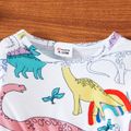 Baby Girl Cotton Long-sleeve Allover Dinosaur Print Dress Color block image 3