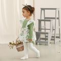 Easter Baby Girl Solid Cotton Ribbed Spliced Rabbit Print Ruffle Trim Long-sleeve Dress Green image 3