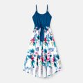 Family Matching Cotton Solid Spliced Plant Print High Low Hem Belted Naia™ Cami Dresses and Short-sleeve T-shirts Sets ColorBlock image 2