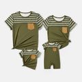 Family Matching Striped & Solid Spliced Short-sleeve Tee Army green image 1