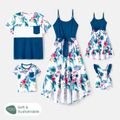 Family Matching Cotton Solid Spliced Plant Print High Low Hem Belted Naia™ Cami Dresses and Short-sleeve T-shirts Sets ColorBlock image 1