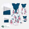 Family Matching 95% Cotton Short-sleeve Colorblock T-shirts and Floral Print High Low Hem Spliced Naia™ Dresses Sets ColorBlock image 1