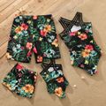Family Matching Allover Tropical Plant Print One-piece Swimsuit and Swim Trunks Black image 2