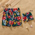 Family Matching Floral Print & Solid Spliced Ruffle Trim One-piece Swimsuit and Swim Trunks Red image 4