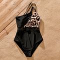 Family Matching Leopard & Black Spliced One Shoulder One-piece Swimsuit or Letter Graphic Swim Trunks Shorts Black image 3