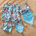 Family Matching Solid & Floral Print Knot Front Deep V Neck Ruffled One-piece Swimsuit or Swim Trunks Shorts Blue image 1