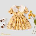 Baby Girl 100% Cotton Contrast Collar Puff-sleeve Dress Apricot image 1