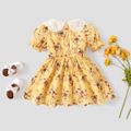 Baby Girl 100% Cotton Contrast Collar Puff-sleeve Dress Apricot image 2